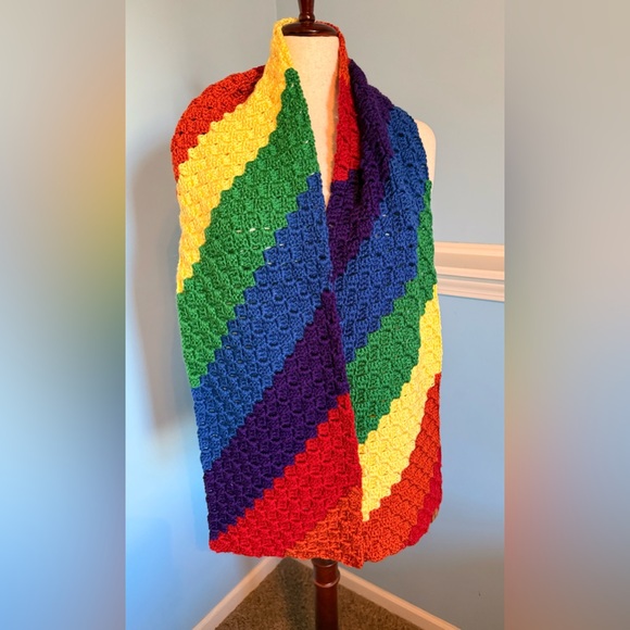 🌈 Handmade Rainbow Crocheted Beanie and Coordinated Scarf 🌈 - Picture 6 of 14